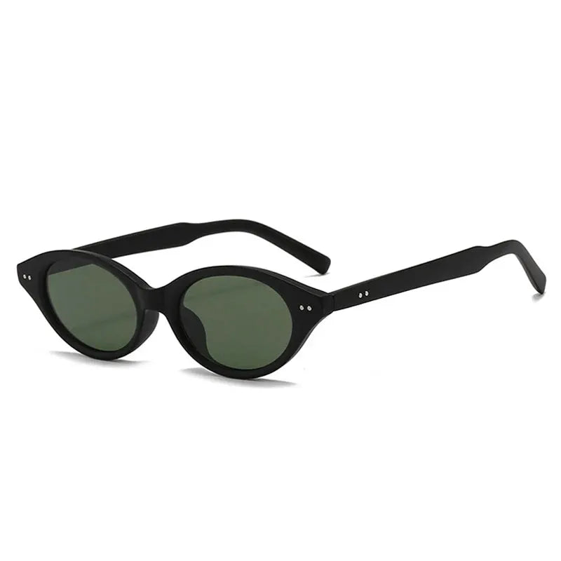 SHAUNA cat-eye sunglasses, black frame with green-tinted oval lenses and rivet accents – Astroshadez