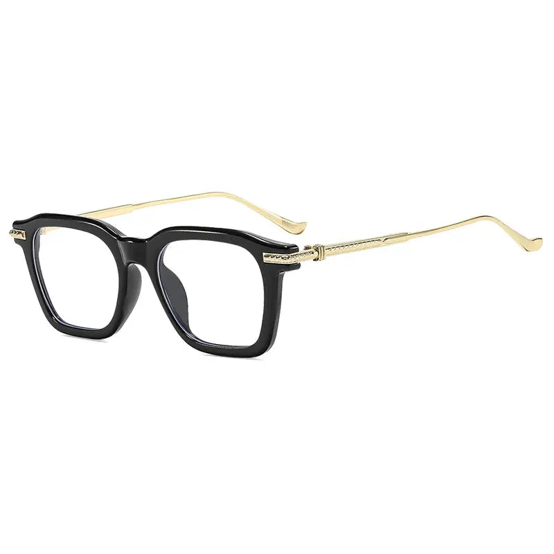 SHAUNA retro square sunglasses, black frame with gold-tone temples and UV400 clear lenses – ASTROSHADEZ.COM – Astroshadez