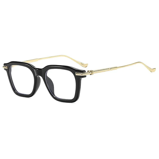 SHAUNA retro square sunglasses, black frame with gold-tone temples and UV400 clear lenses – ASTROSHADEZ.COM – Astroshadez