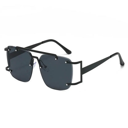 SHAUNA retro metal double-bridges square sunglasses, black frame with ocean gradient lenses – Astroshadez