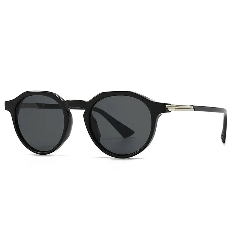 SHAUNA round sunglasses, black frame with dark gray lenses, retro punk style UV400 – Astroshadez