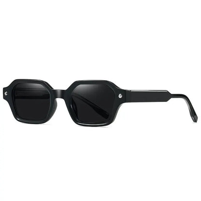 SHAUNA polygon square sunglasses with black frame and dark lenses; rivet accents on front corners – Astroshadez