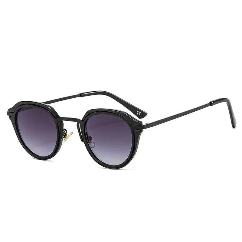 Sunglasses, black oval frame with gradient purple lenses, retro round style – Astroshadez