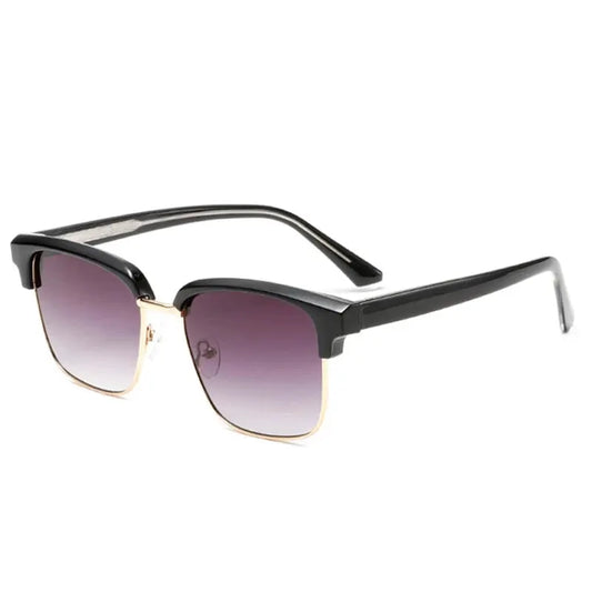 SHAUNA Retro Square Semi-Metal Sunglasses with black frame, gold accents and purple gradient UV400 lenses – Astroshadez