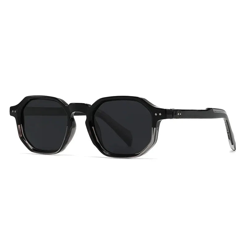 SHAUNA polygon square sunglasses with black frame and dark gray polarized lenses – Astroshadez