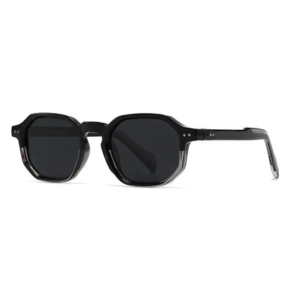 SHAUNA polygon square sunglasses with black frame and dark gray polarized lenses – Astroshadez