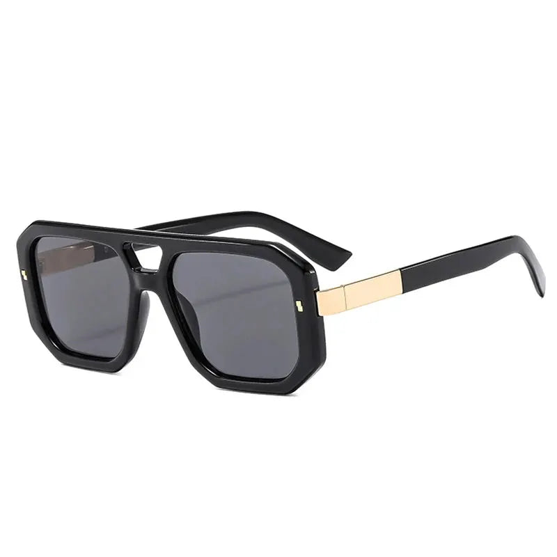 SHAUNA double-bridge sunglasses in black with gold temples and dark gradient UV400 lenses – Astroshadez