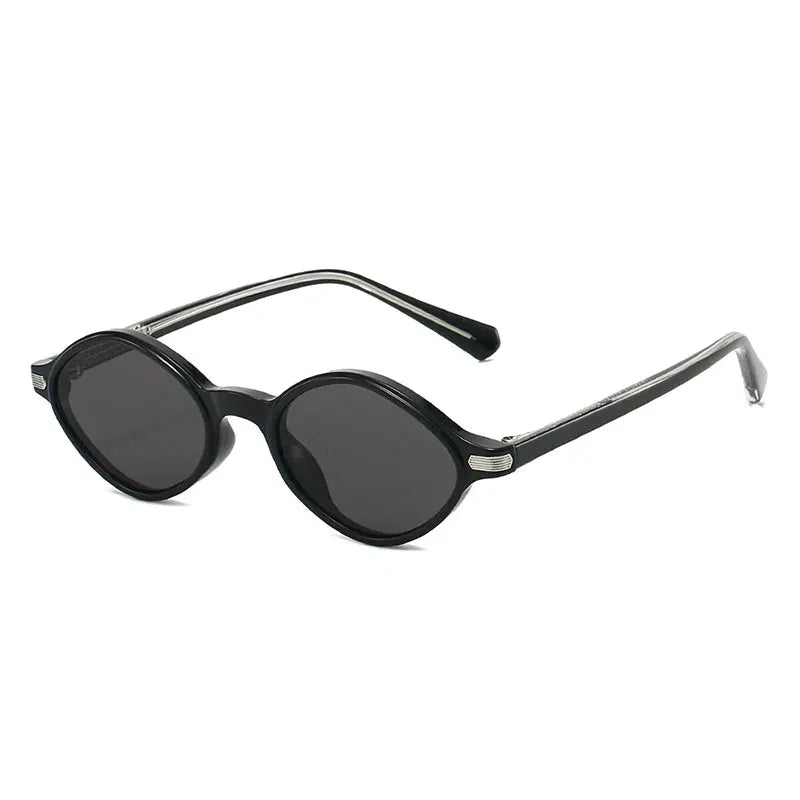SHAUNA Vintage polygon cat-eye sunglasses, black frame, dark gray lenses, rivet accents – Astroshadez