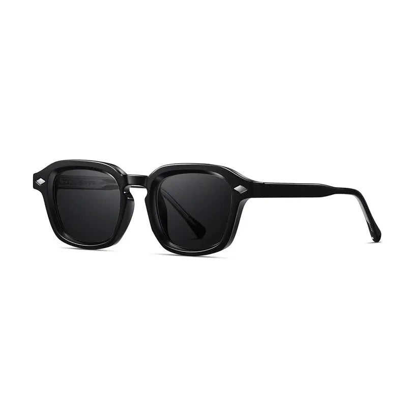 SHAUNA square sunglasses with black frame, dark lenses, retro rivet accents, UV400 – Astroshadez