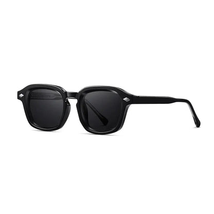 SHAUNA square sunglasses with black frame, dark lenses, retro rivet accents, UV400 – Astroshadez