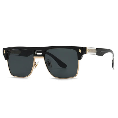 Aurelle Black Gold Oversize Half-Frame Sunglasses Astroshadez by ASTROSHADEZ.COM