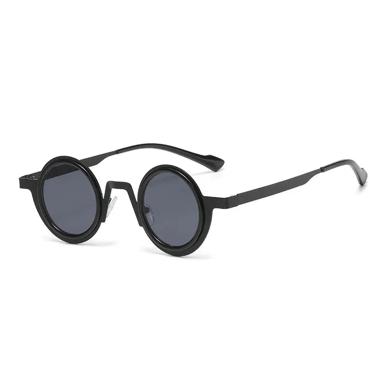 SHAUNA retro small round sunglasses with black frame and dark gray lenses – Astroshadez