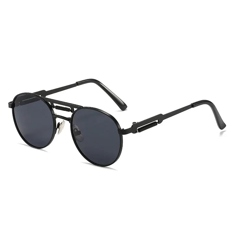 SHAUNA retro metal round sunglasses, black frame with dark gray lenses – Astroshadez
