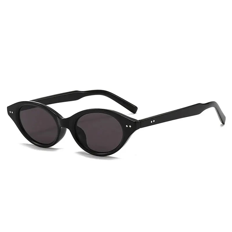 SHAUNA fashion small cat-eye sunglasses in black with rivet accents and dark-green oval lenses – Astroshadez