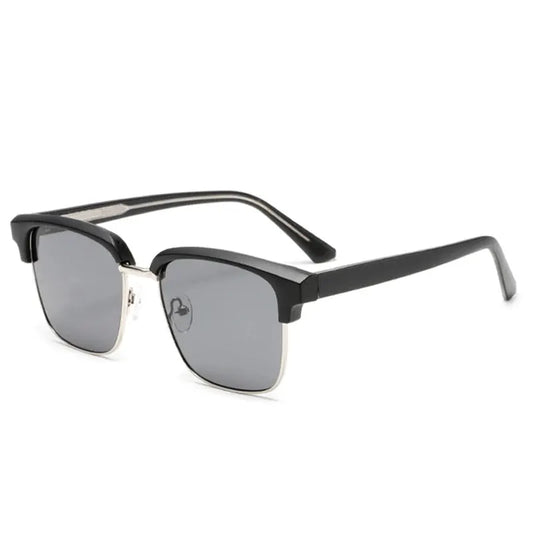 SHAUNA Retro Square Semi-Metal Sunglasses, black frame with gray gradient lenses – Astroshadez