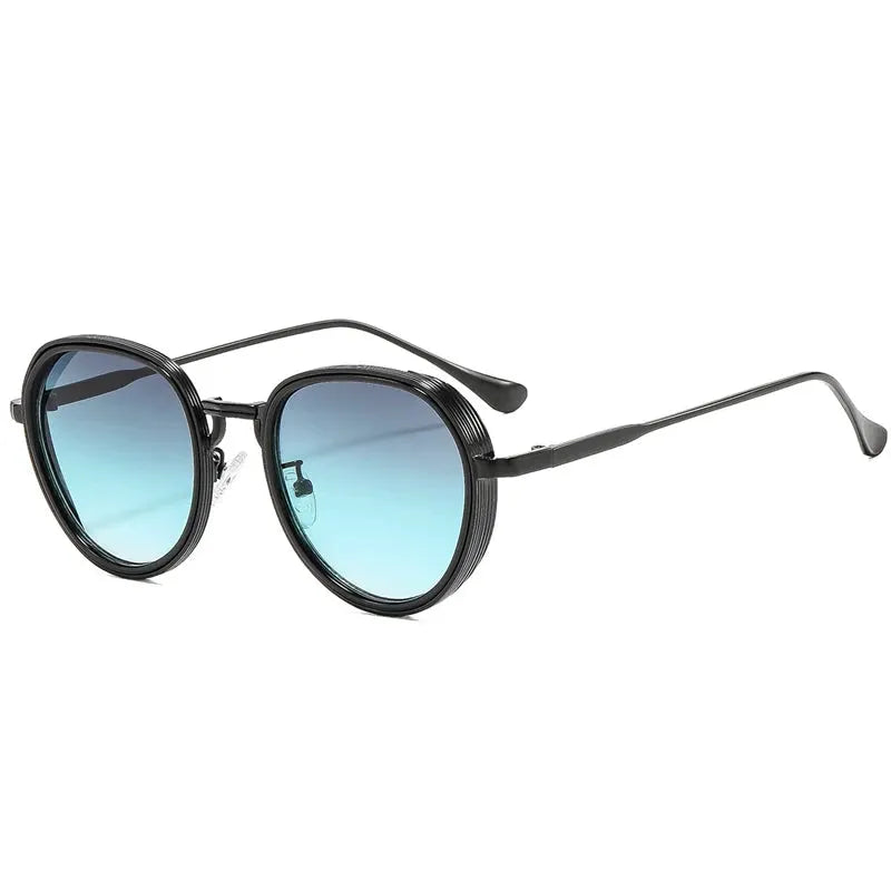 SHAUNA oval metal sunglasses, black frame, blue gradient lenses, UV400– Astroshadez