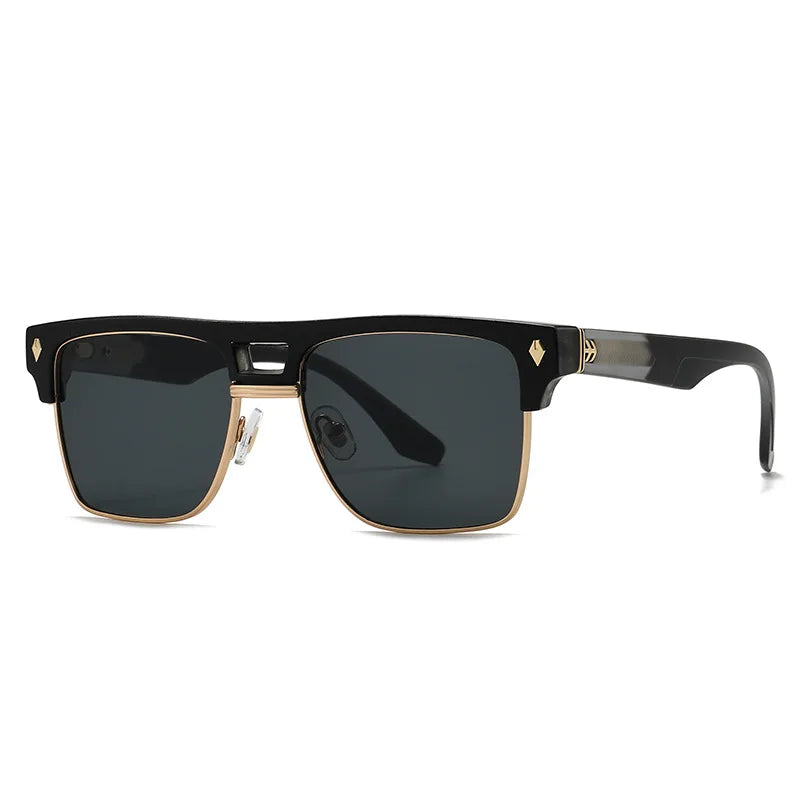 SHAUNA Oversize Half Frames Double Bridges Retro Men Square Sunglasses Fashion Luxury Women Rivets Trending Shades UV400