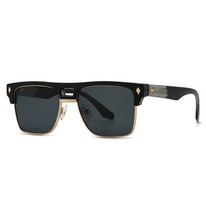 Aurelle Black Gold Oversize Half-Frame Sunglasses Astroshadez by ASTROSHADEZ.COM
