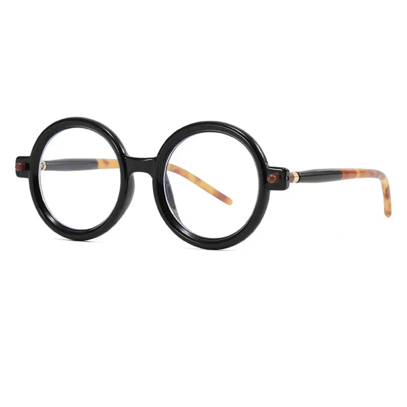 SHAUNA round black frame sunglasses with tortoiseshell temples and clear lenses – Astroshadez
