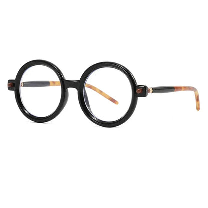 SHAUNA round black frame sunglasses with tortoiseshell temples and clear lenses – Astroshadez