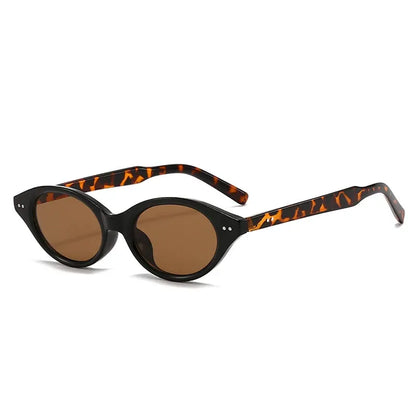 SHAUNA fashion small cat-eye sunglasses with black front, tortoiseshell temples, brown lenses – Astroshadez