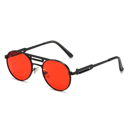 SHAUNA Retro Metal Punk Round Sunglasses with black frame and red gradient mirror lenses – Astroshadez