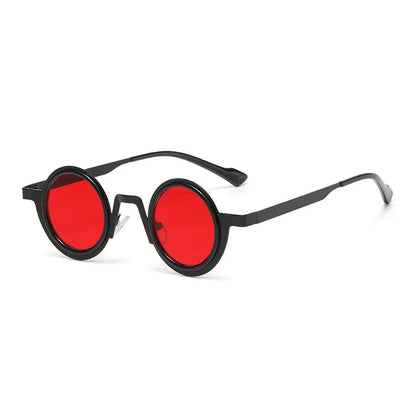 SHAUNA retro small round sunglasses with black metal frame and red lenses, UV400, unisex punk style – Astroshadez