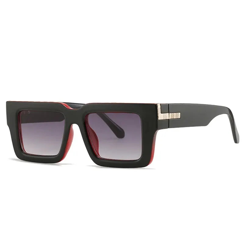 SHAUNA retro square sunglasses, black frame with red inner edge and gradient gray-to-purple lenses – Astroshadez