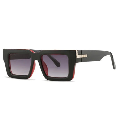 SHAUNA retro square sunglasses, black frame with red inner edge and gradient gray-to-purple lenses – Astroshadez