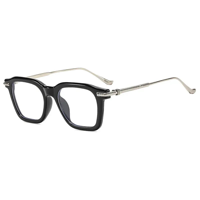 SHAUNA Retro Square sunglasses with black acetate frame, dark lenses, gold-tone temples – Astroshadez