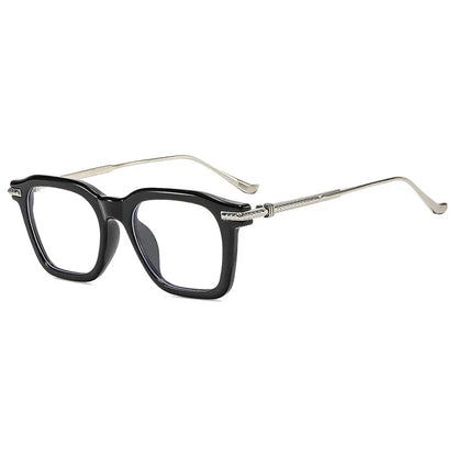 SHAUNA Retro Square sunglasses with black acetate frame, dark lenses, gold-tone temples – Astroshadez
