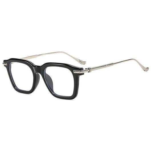 SHAUNA Retro Square sunglasses with black acetate frame, dark lenses, gold-tone temples – Astroshadez