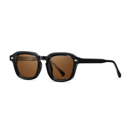 SHAUNA square sunglasses, black frame with retro rivet accents, brown gradient lenses – Astroshadez