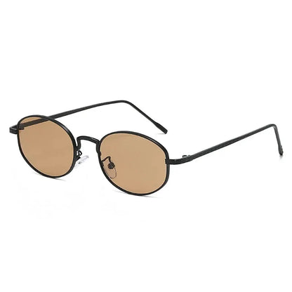 Sunglasses with black oval metal frame and brown-tinted lenses – Astroshadez