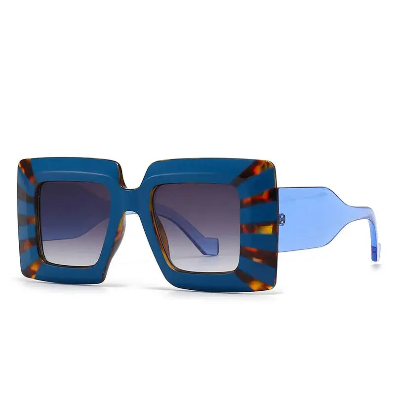 SHAUNA Oversized Square Sunglasses Vintage Stripe Contrast Color Shades UV400 by ASTROSHADEZ.COM