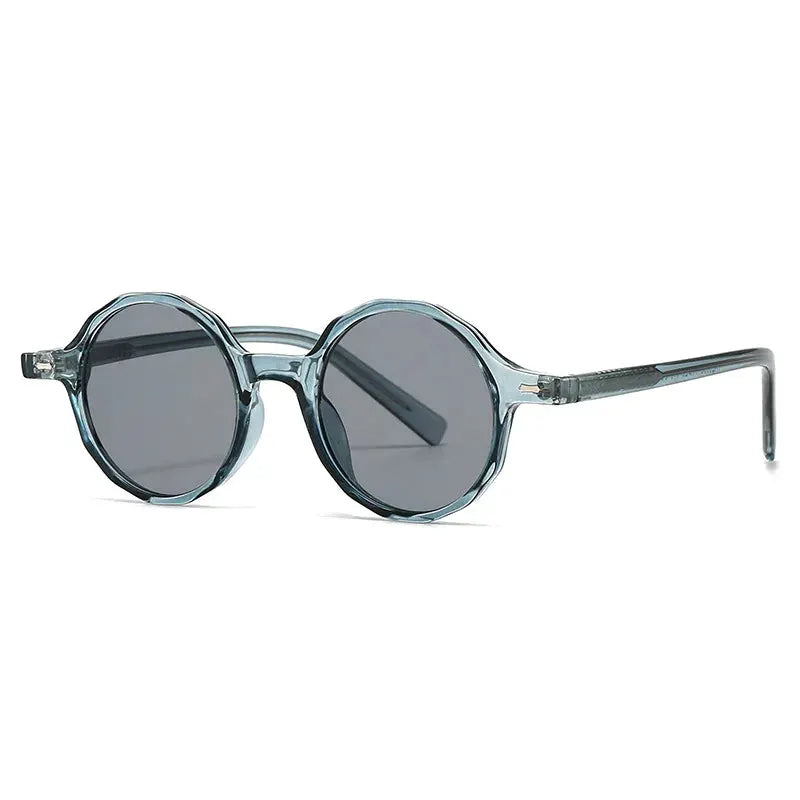 SHAUNA Ins polygon round sunglasses with translucent blue frame and dark gray UV400 lenses – Astroshadez
