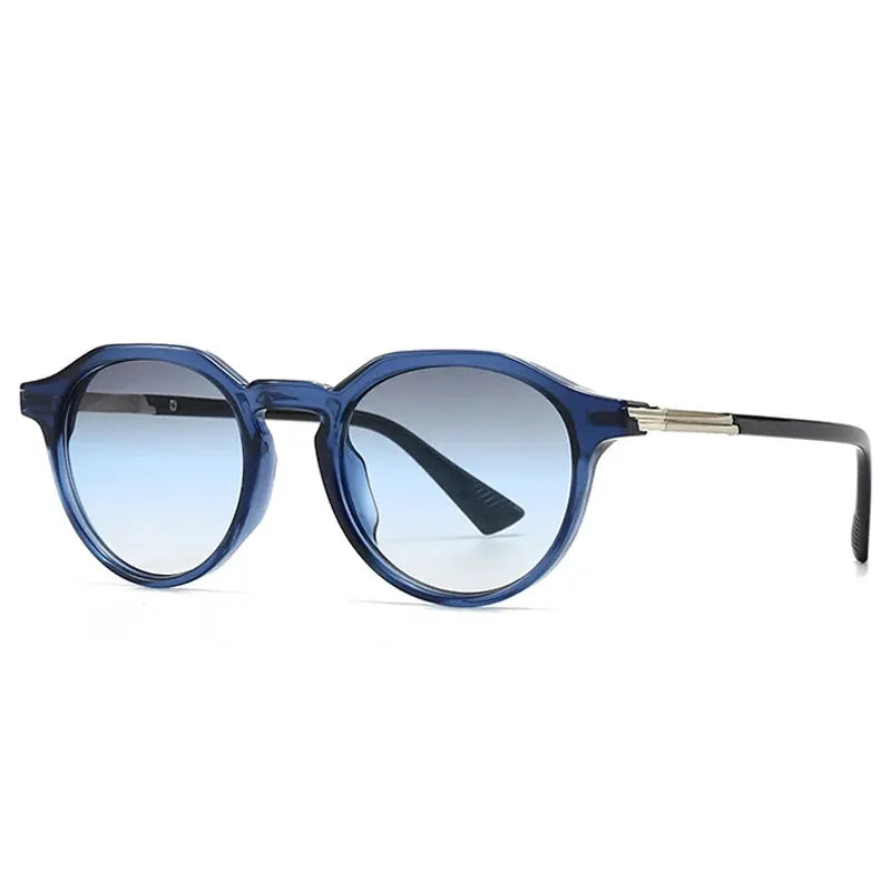 SHAUNA round blue gradient sunglasses with UV400 lenses and translucent blue frame – Astroshadez