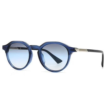 SHAUNA round blue gradient sunglasses with UV400 lenses and translucent blue frame – Astroshadez