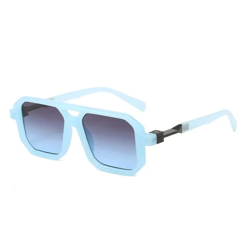 SHAUNA double-bridge square sunglasses, light blue frame with gradient blue-to-purple lenses, UV400 – Astroshadez