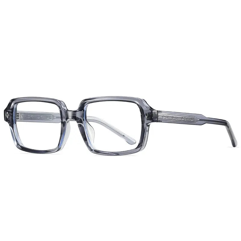 SHAUNA square-frame sunglasses in smoky gray acetate with clear gradient lenses and rivet accents – Astroshadez