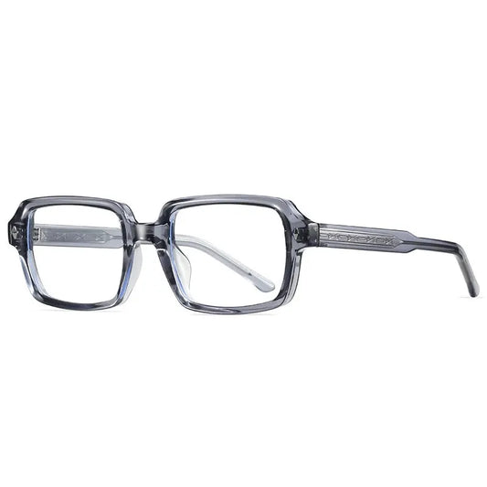 SHAUNA square-frame sunglasses in smoky gray acetate with clear gradient lenses and rivet accents – Astroshadez