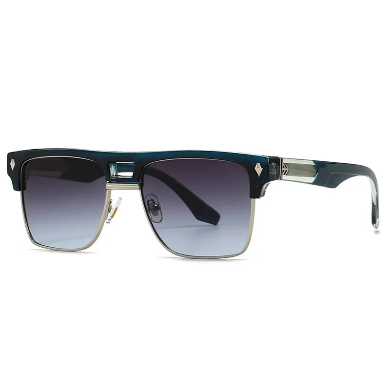 SHAUNA Oversize Half Frames Double Bridges Retro Men Square Sunglasses Fashion Luxury Women Rivets Trending Shades UV400