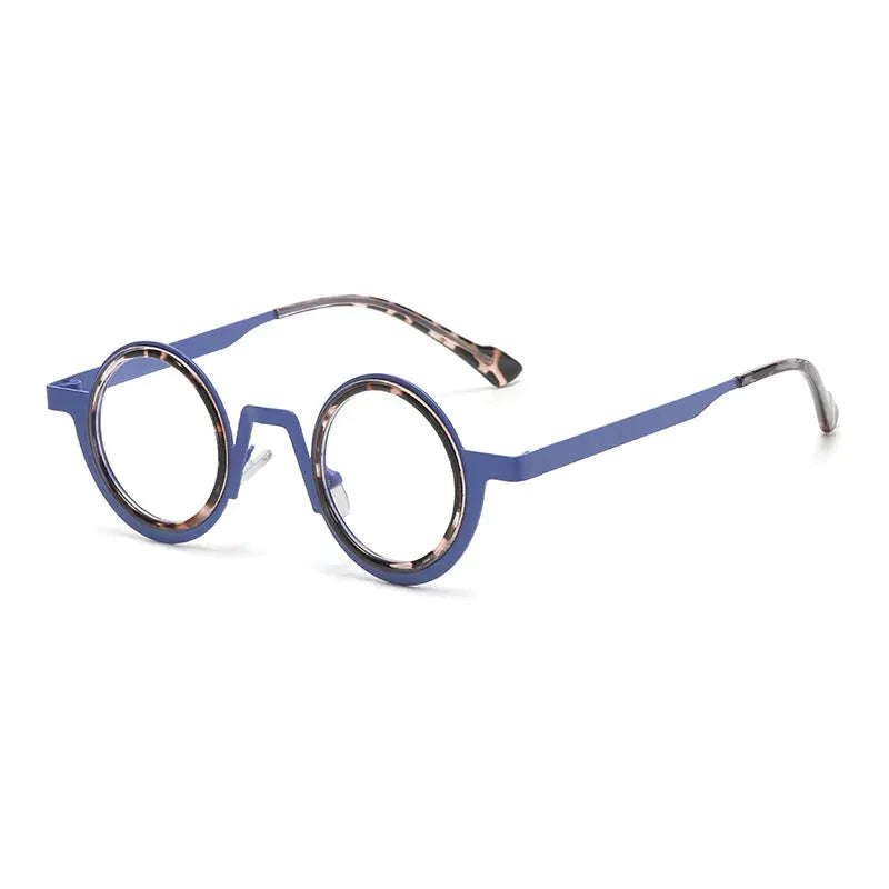 SHAUNA retro round sunglasses with blue double-color frame, tortoiseshell temples, clear UV400 lenses – Astroshadez