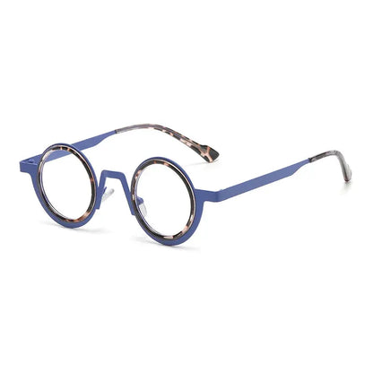 SHAUNA retro round sunglasses with blue double-color frame, tortoiseshell temples, clear UV400 lenses – Astroshadez