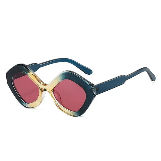 SHAUNA retro irregular polygon cat-eye sunglasses, blue frame with pink UV400 lenses – Astroshadez