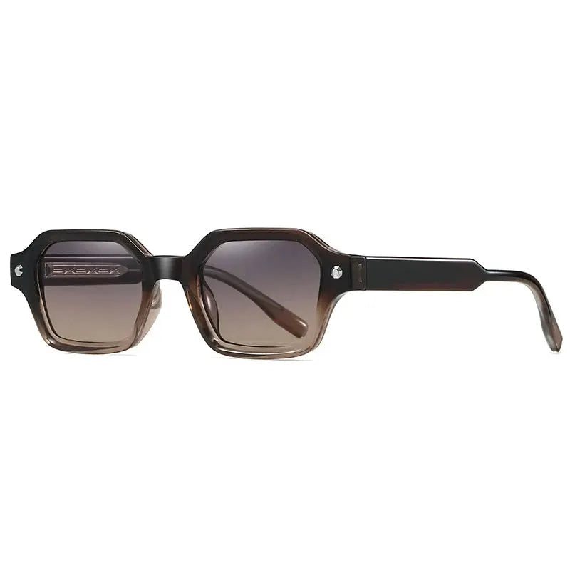 SHAUNA small polygon-square sunglasses with brown translucent frame and brown gradient lenses – Astroshadez