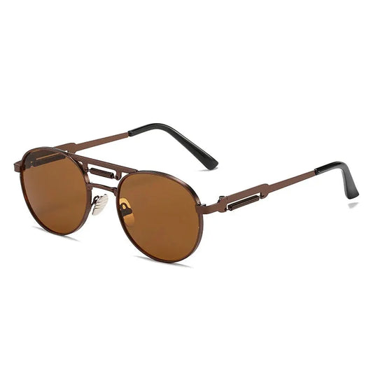 SHAUNA round metal sunglasses with brown frame and brown gradient lenses – Astroshadez
