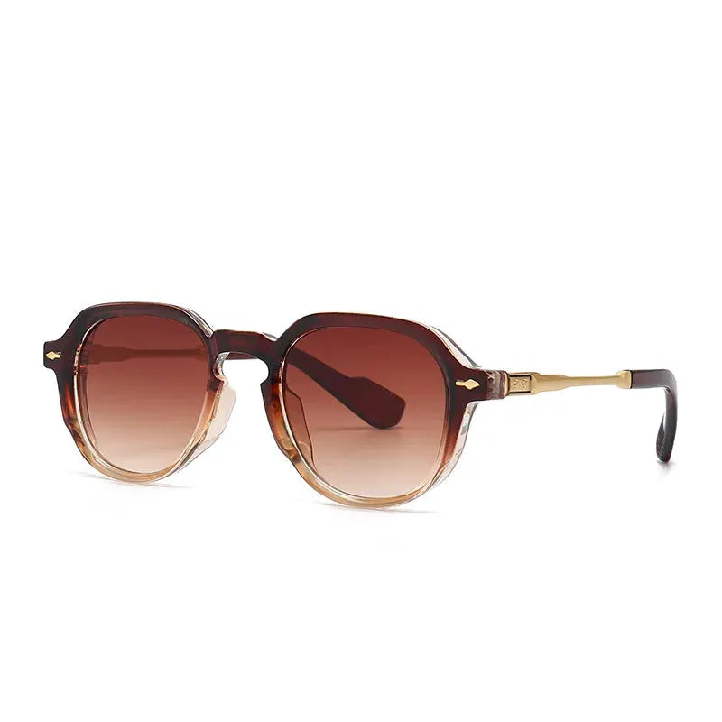 SHAUNA retro oval sunglasses with tortoise-brown frame, gradient brown lenses, and gold rivet temples – Astroshadez