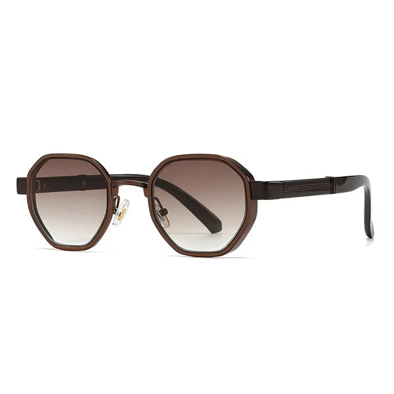 SHAUNA polygon metal square sunglasses with brown frame and gradient brown-to-gray lenses – Astroshadez