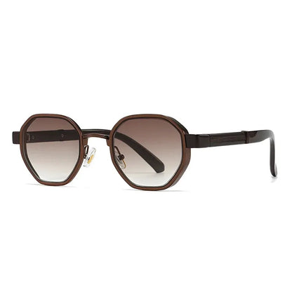 SHAUNA polygon metal square sunglasses with brown frame and gradient brown-to-gray lenses – Astroshadez